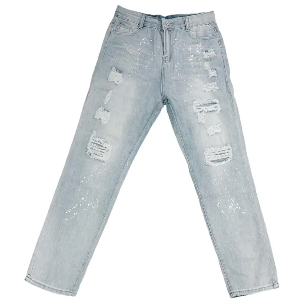 Jeans en denim taille moyenne pour femmes, pantalons à fermeture éclair, bouton droit, jeans crayon, vêtements populaires