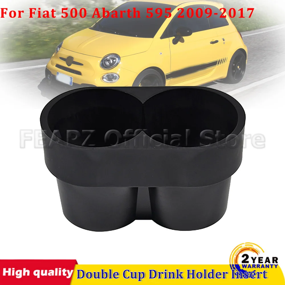 For Fiat 500 Abarth 595 2009-2017 Insert Replacement Center Console Drink Storage 1Pc High Quality Black Double Cup Drink Holder