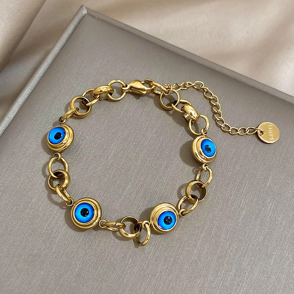 Great era Lucky Blue Eye Perle Edelstahl Armbänder für Frauen vergoldete Metall kette Charm Armband wasserdichten Schmuck