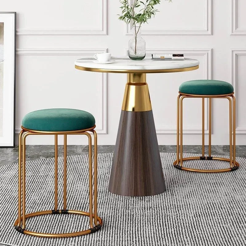 Stackable Round Wrought Iron Stool Soft Upholstered Seat Luxury Vanity Bench for Home Dining Store Reinforced Metal Footrest