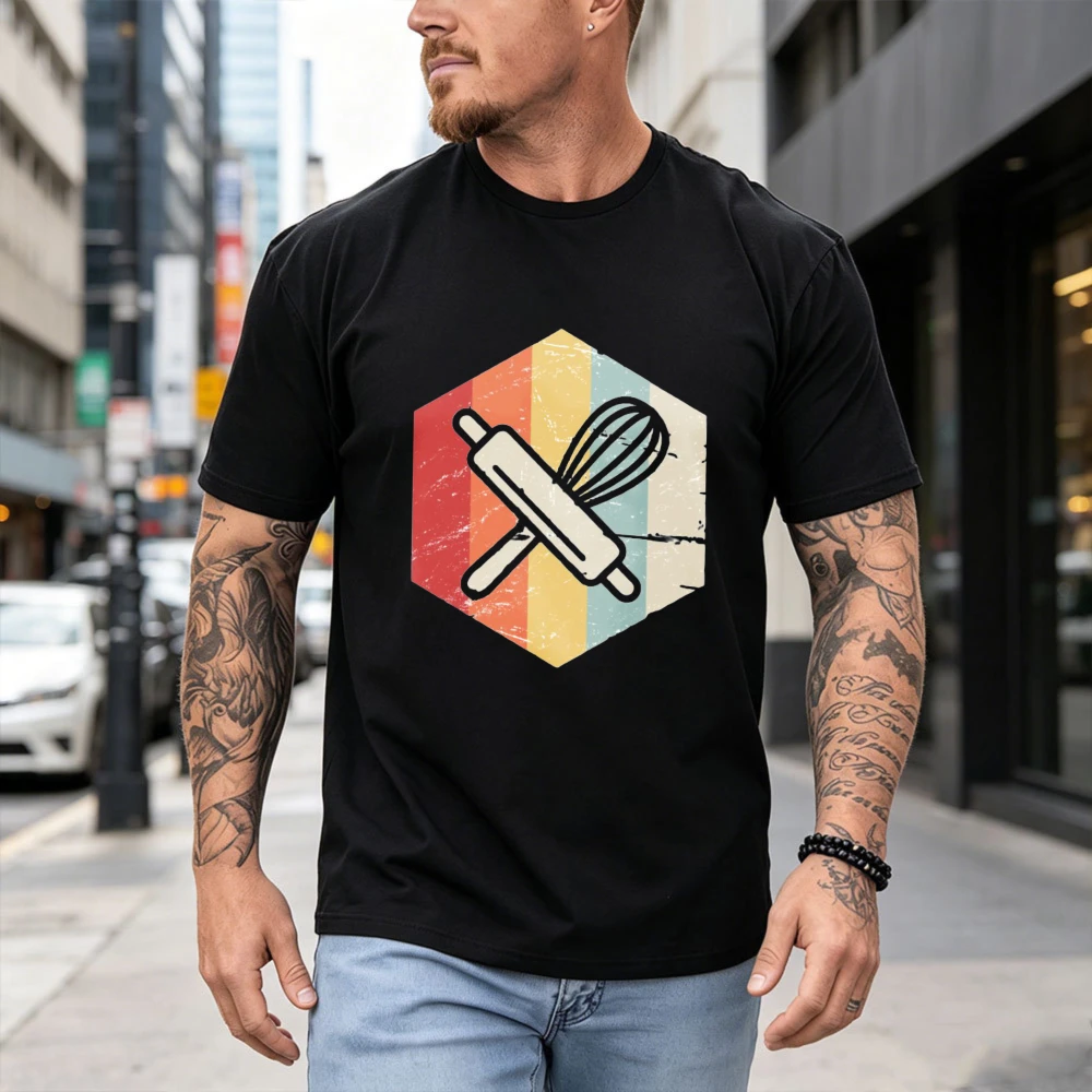 Retro Baker Utensil Cotton T‑Shirt Unisex Tee Pastry Hobby Present Trendy Streetwear Kitchen Enthusiast Summer Short‑Sleeve Tops