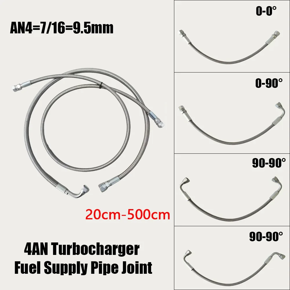 

4AN Turbo Oil Feed Line Stainless Steel Braided Pressure Stainless Turbocharger Oil Drain Return Line 0~90° Hose End 20~500CM