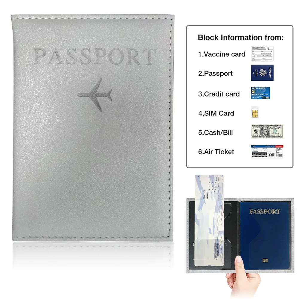 Soporte de pasaporte de PU de Color plateado, fundas de pasaporte con estampado de flores rosas, soporte para tarjeta de crédito, identificación, accesorios de viaje