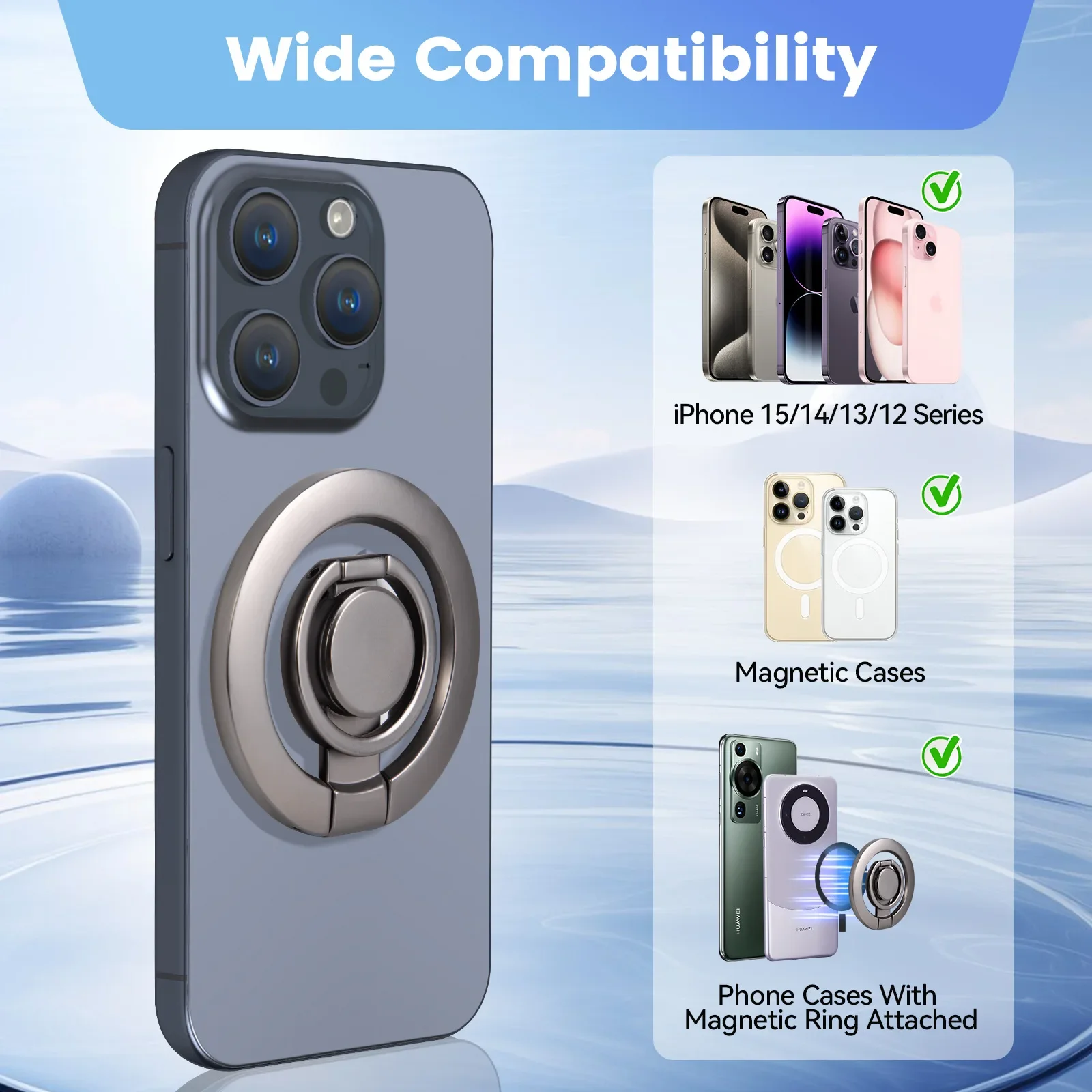 Składany uchwyt na telefon z pierścieniem na palec, magnetyczny stojak na smartfona i fidget spinner kompatybilny z MagSafe do iPhone 17 16 15 14 13 12 Pro Max