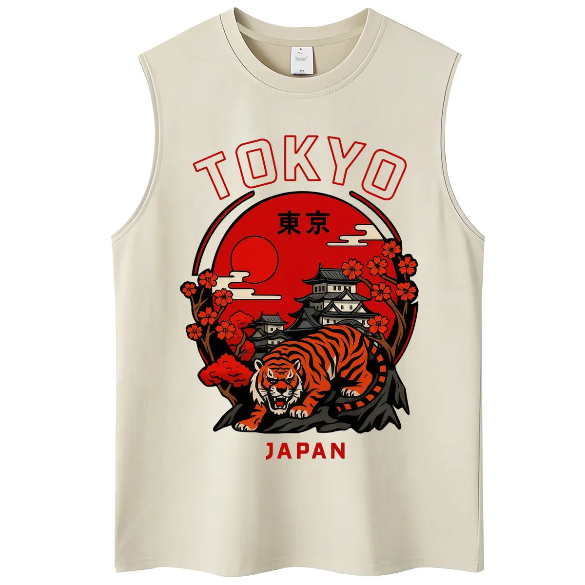 Japanese Style Tokyo Tiger Sakura Washed Tank Tops Men Women Fashion Vintage Vests Loose 100% Cotton Casual Sleeveless T Shirts