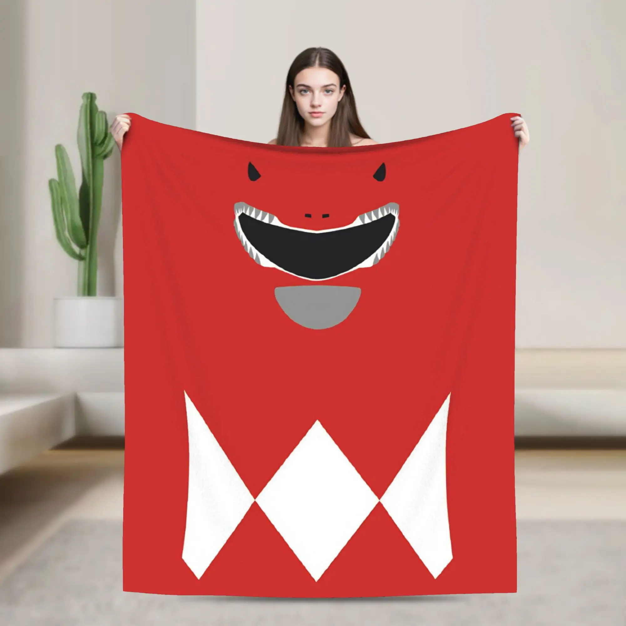 Red Ranger Fleece Blankets Power R-Ranger Funny Throw Blankets for Home 200x150cm Bedspread