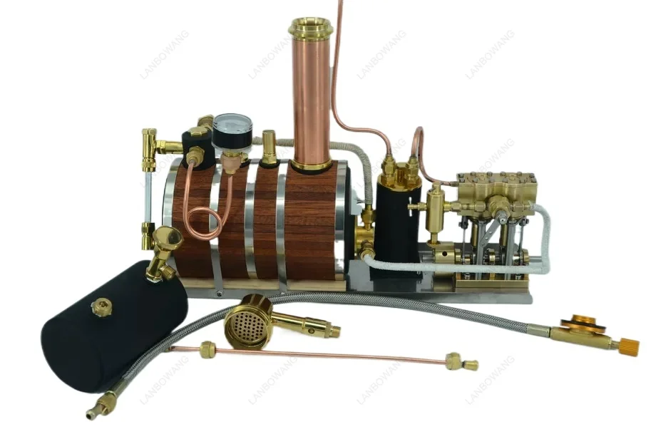 Two-Cylinder Reciprocating Steam Engine Power Group Retro Model Kit, Vertical & Horizontal Single Boiler Steam Power Unit