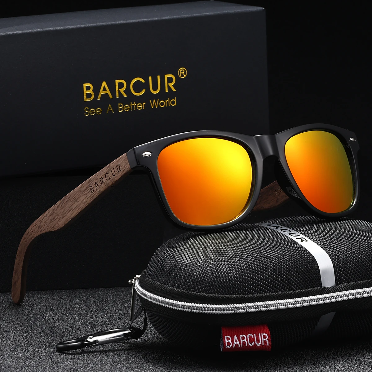 BARCUR Polarisierte Sonnenbrille UV400 mit Holzbügeln für Herren und Damen zum Fahren, Angeln und für Outdoor-Aktivitäten