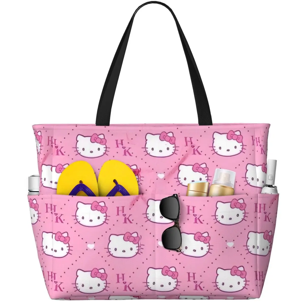 

Sanrio Cartoon Character Hello Kitty Large Beach Tote Bag Women Sandproof Tote Bags for Gym