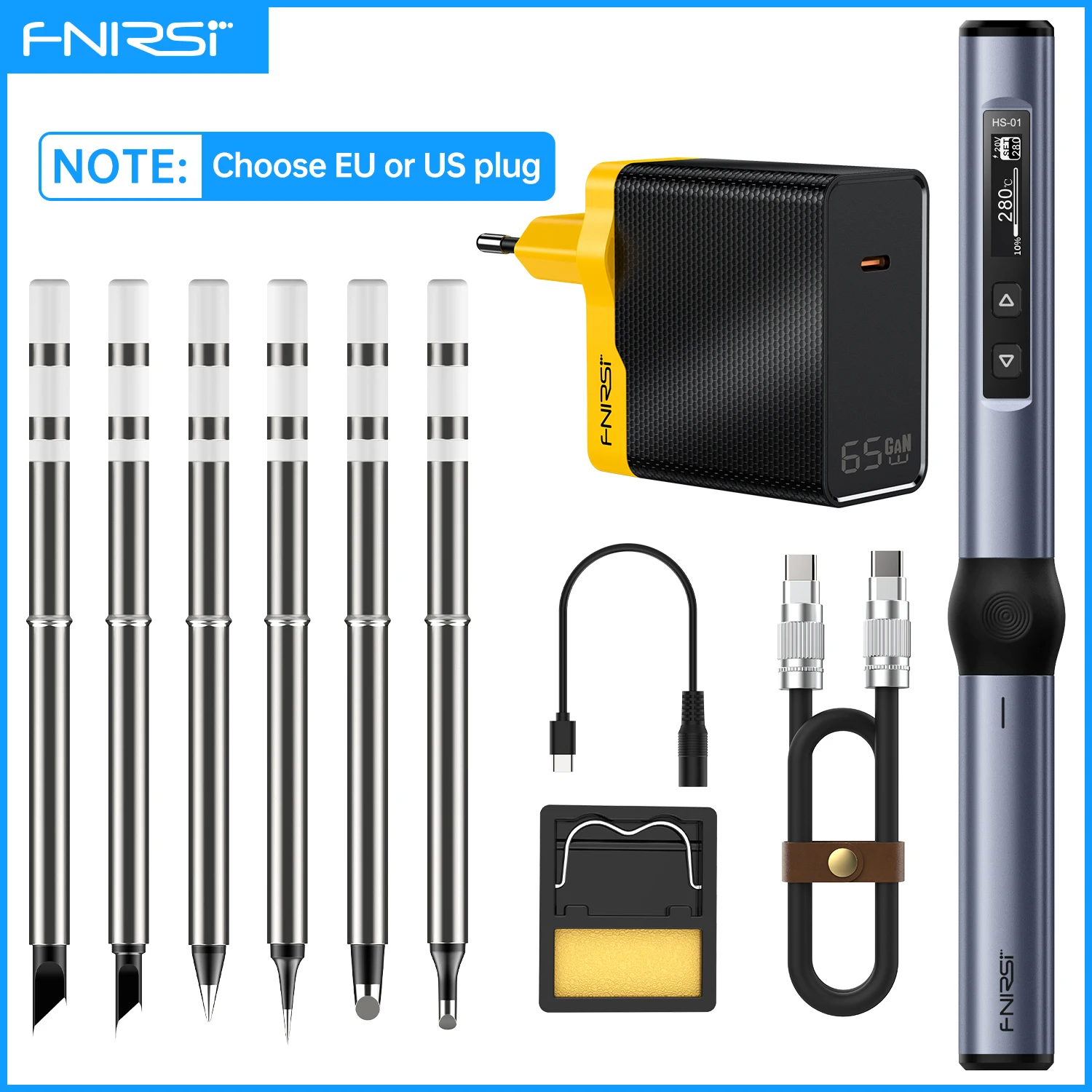 FNIRSI HS-01 スマート電気はんだごて 65WPD 調整可能な一定温度ポータブルデジタルはんだステーション溶接