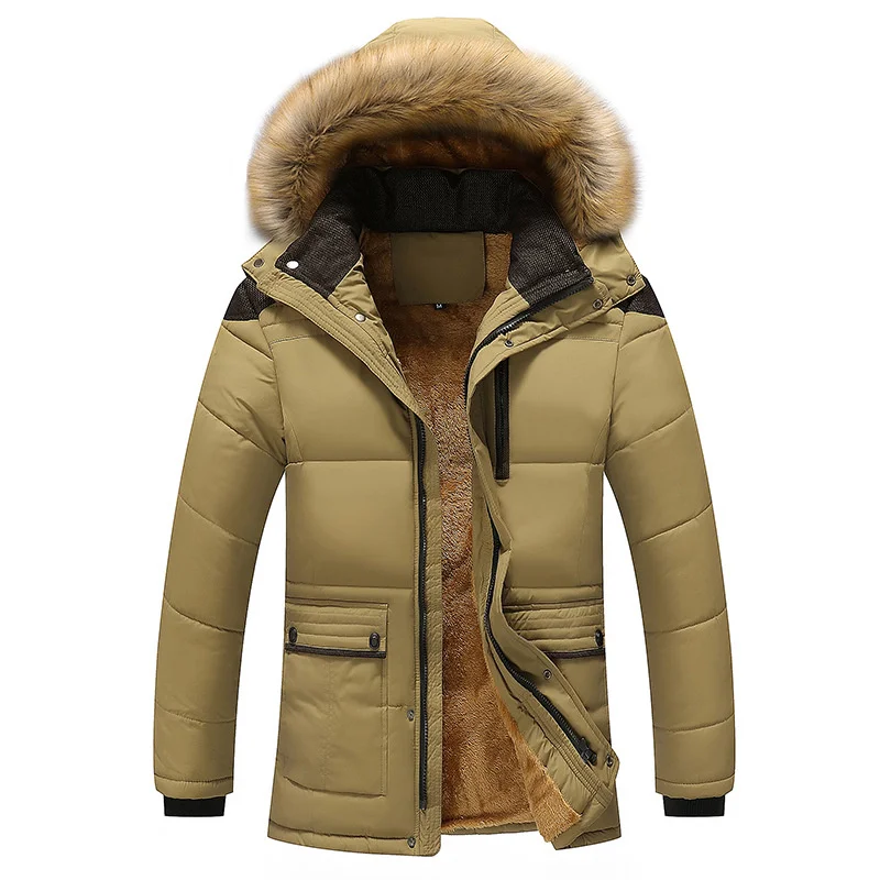 

Winter Hooded Parkas Men Windbreak Thick Detachable Fur Coats Male Jacket Men's Snow Parka Outerwear Wool Liner Father Coat