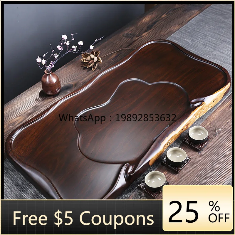 LYY Tea Tray Solid Wood African Ebony Whole Block Simple Household Small Tea Table Drainage Large Rectangular Kung Fu Tea Set