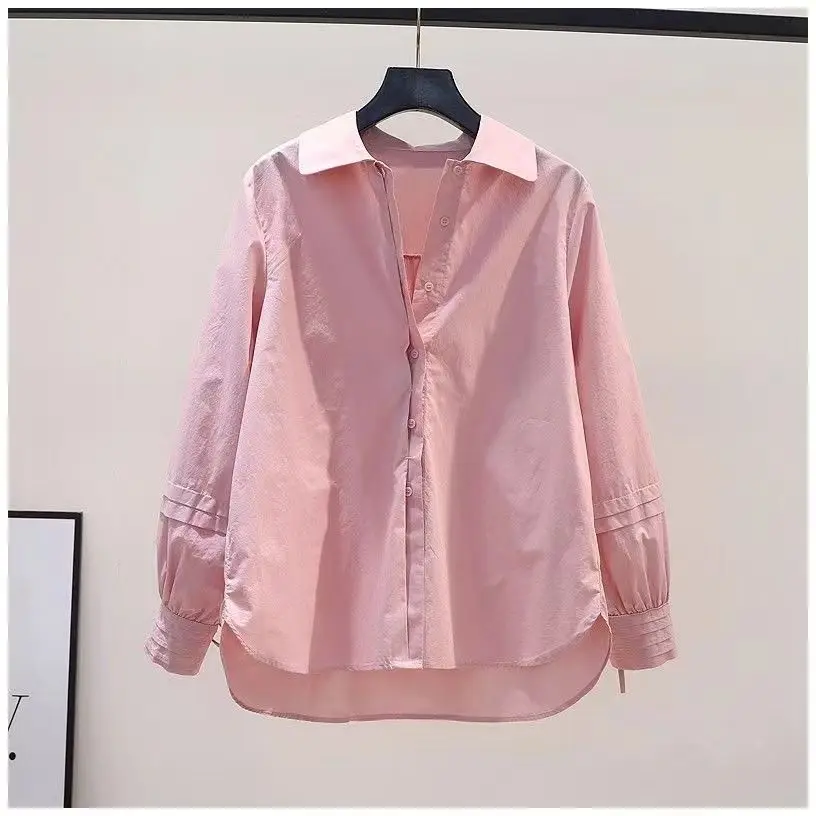 High-end 100% Pure Cotton Wrinkle Tied Long Sleeved Shirt for Women's Loose Slimming 2024 Spring Autumn Temperament Trendy Top