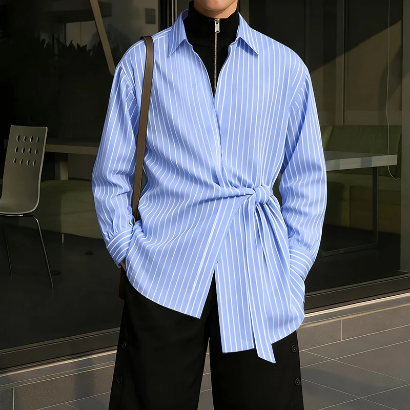 

INCERUN Men Striped Shirt Lapel Long Sleeve Casual Men Clothing Korean Streetwear Oversize Fashion Leisure Male Irregular Shirts