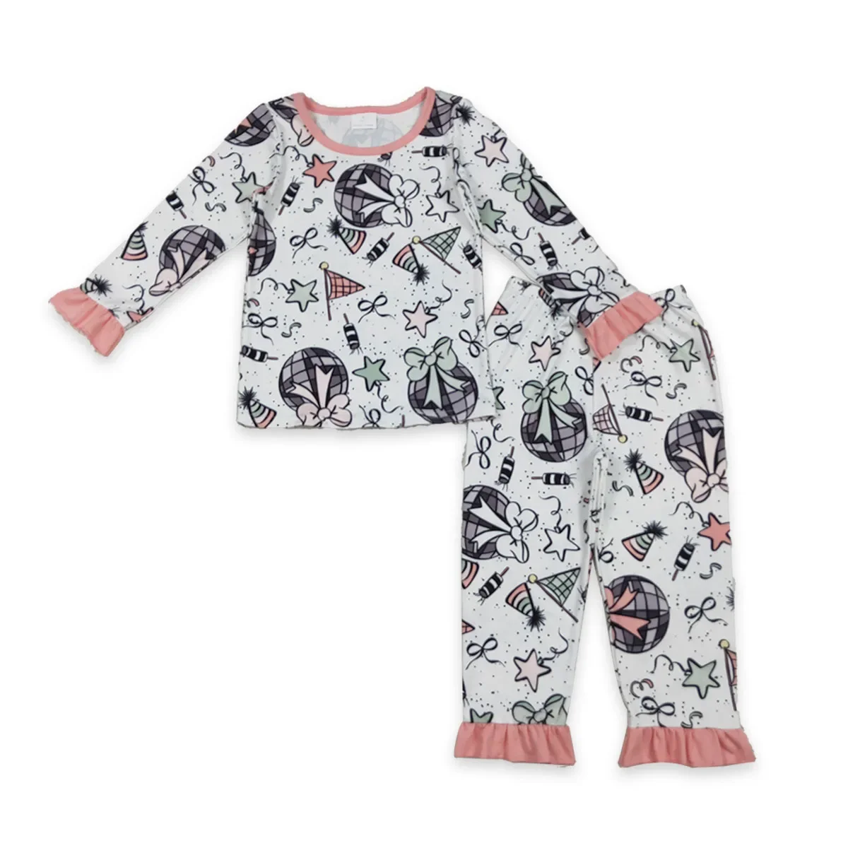 

Оптовая продажа, детская рубашка с длинными рукавами, с Новым годом, пижамы для маленьких девочек, комплект одежды для сна, детские штаны, весенний наряд из двух предметов для малышей