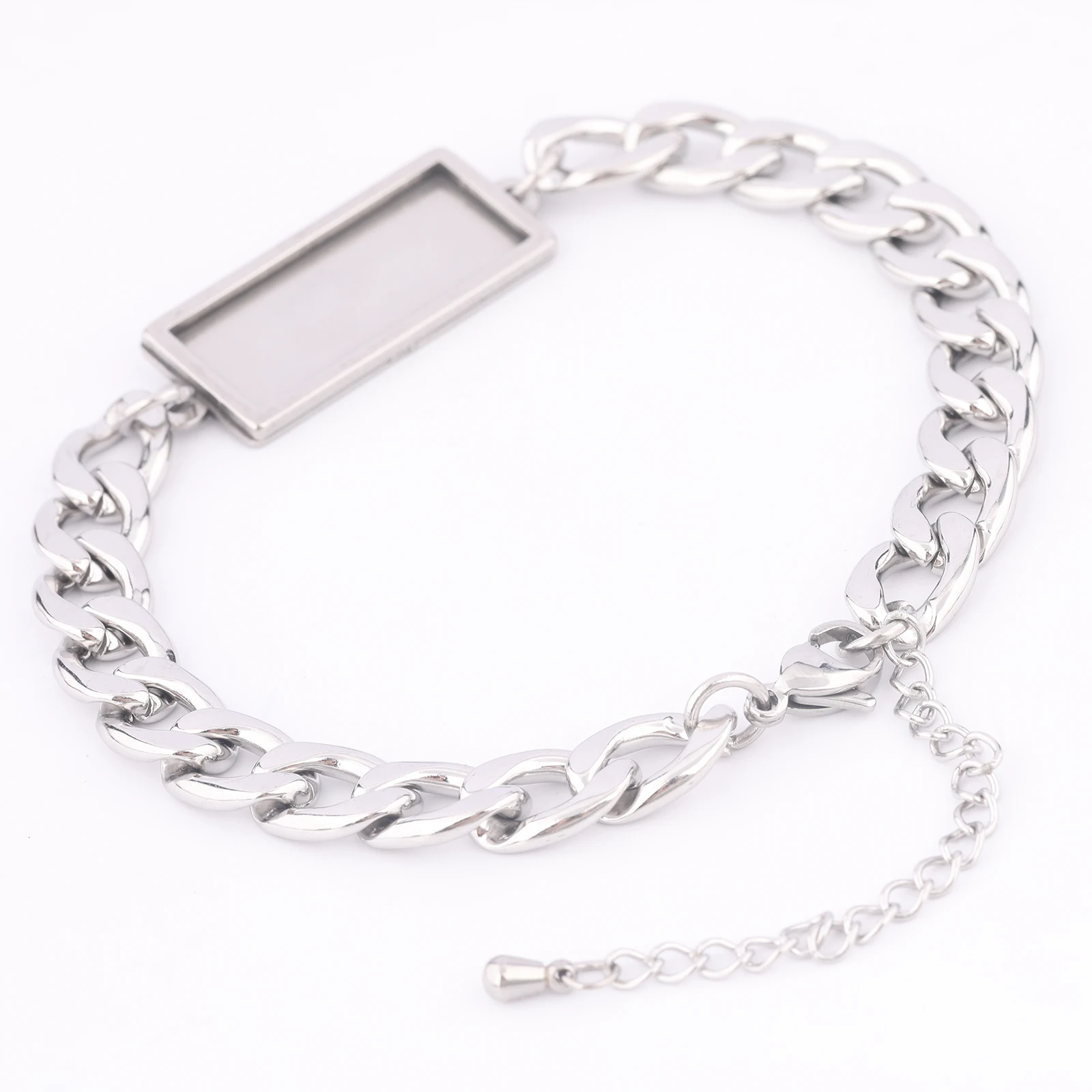 2pcs Stainless Steel Gold Plated Chain Bracelet Base Blanks Fit 10x25mm Rectangle Cabochon Bezel Settings For Jewelry Making - view 4