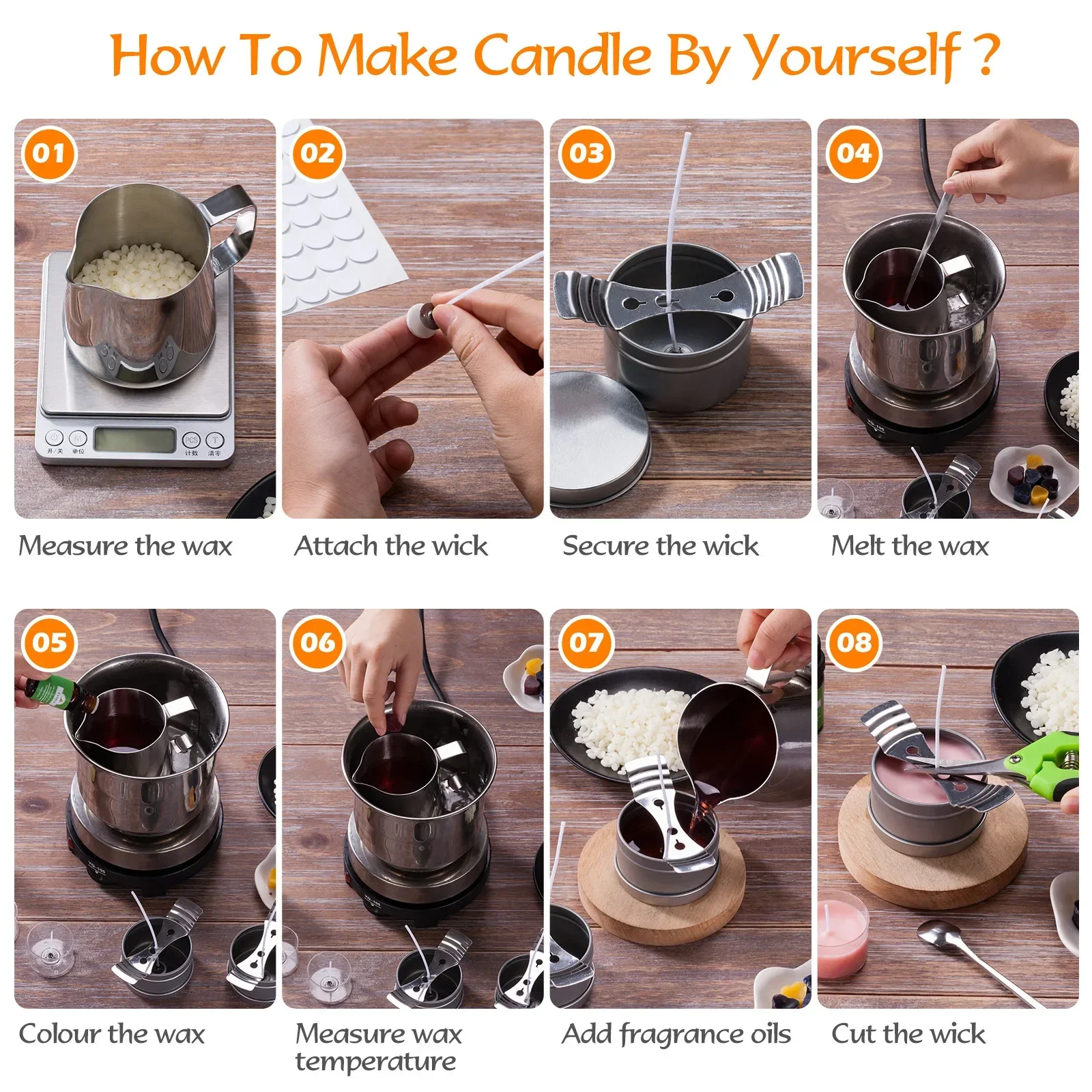 1 Set Candle Making Kit Pouring Pot Wicks Sticker Diy Candle Fixator Craft Tools Diy Handmade Wax Candles with for Wedding Party images - 6