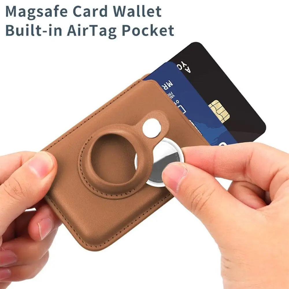 Anti-verloren RFID-blokkerende magnetische kaarthouder Anti-diefstal lederen portemonnee Stand Veiligheid Telefoonkaarttas voor Airtag-houder
