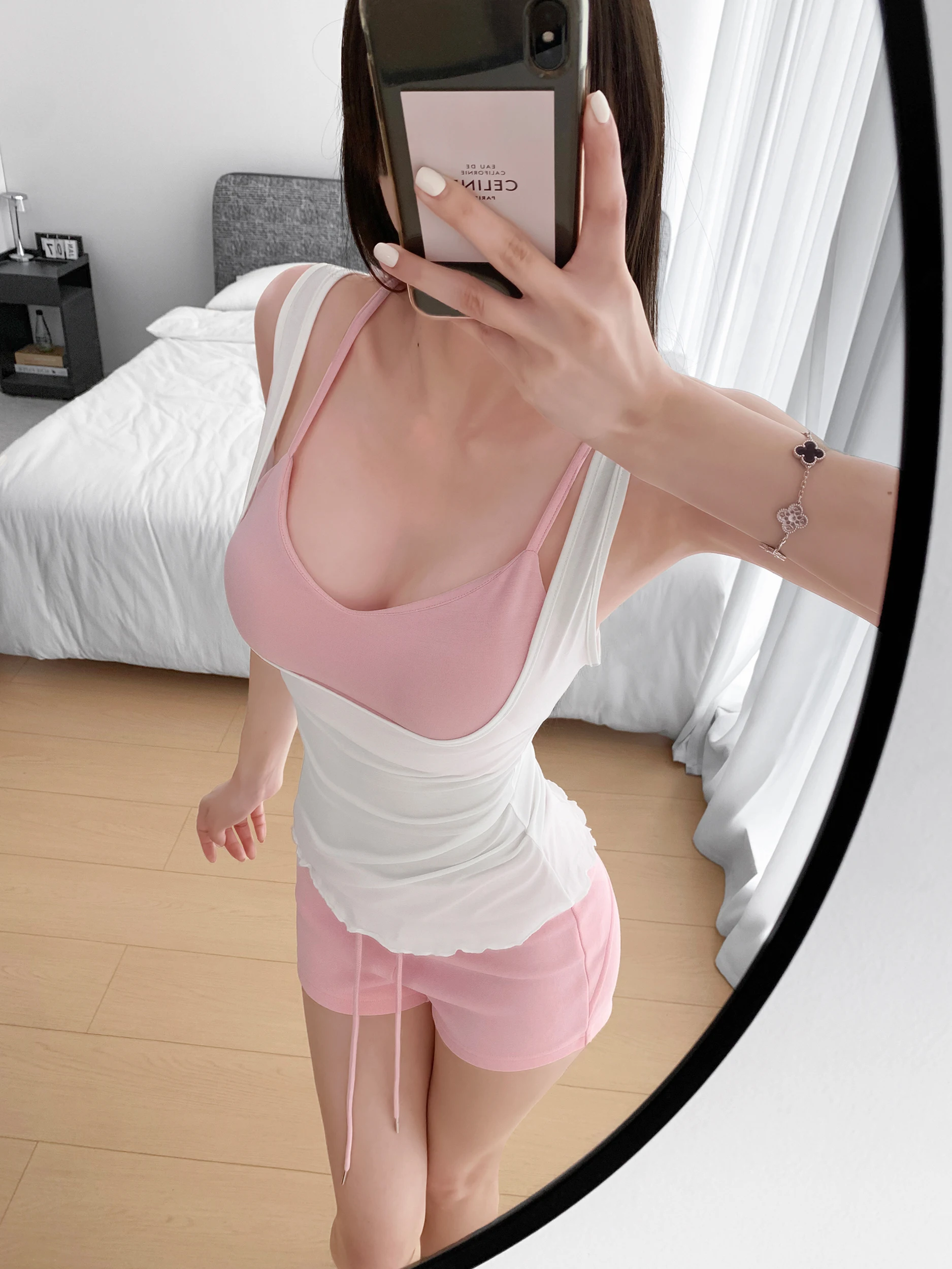 Stunning Waistline T-Shirt Cover up See through Sports Set Strapless Shorts Three Piece Set Women's Summer Fashion Outfit