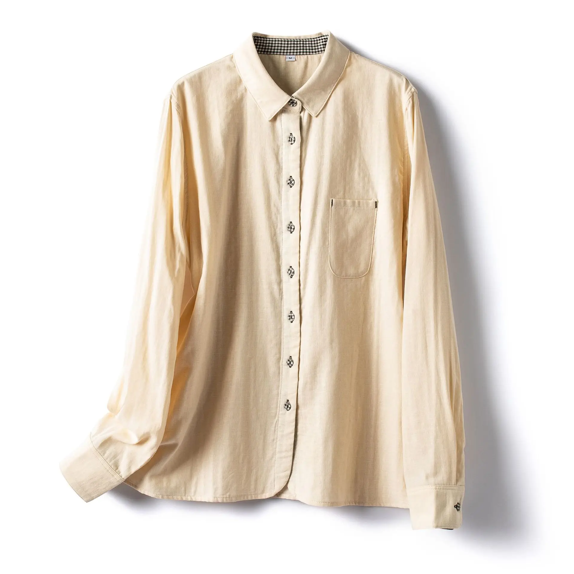

Dave&di Double Layer Cotton Yarn Super Soft Kapok Bag Buckle Comfortable Casual Long Sleeved Shirt Top For Women