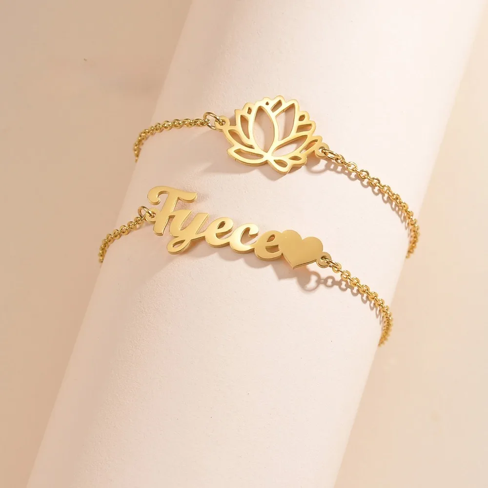 

LOVE&NAME Personalized Custom Stainless Steel Name Bracelet for Women Hollow Flower English Letter Pendant Birthday Gift