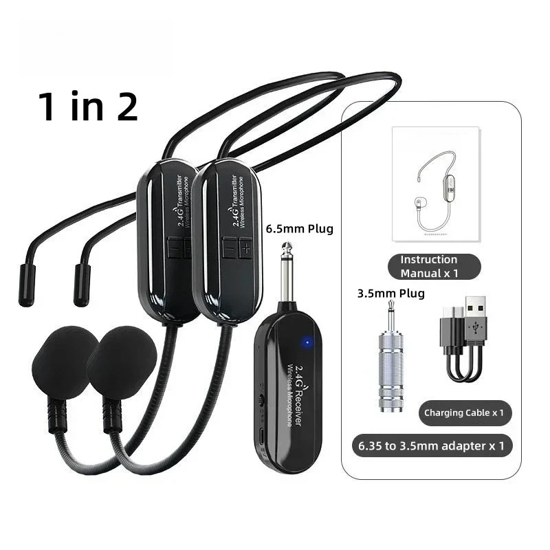 

2.4G Wireless Headset Dual Mic for Tour Guide Teacher Conference Speech Condenser Microphone with 6.35mm 3.5mm Jacks Amplifier