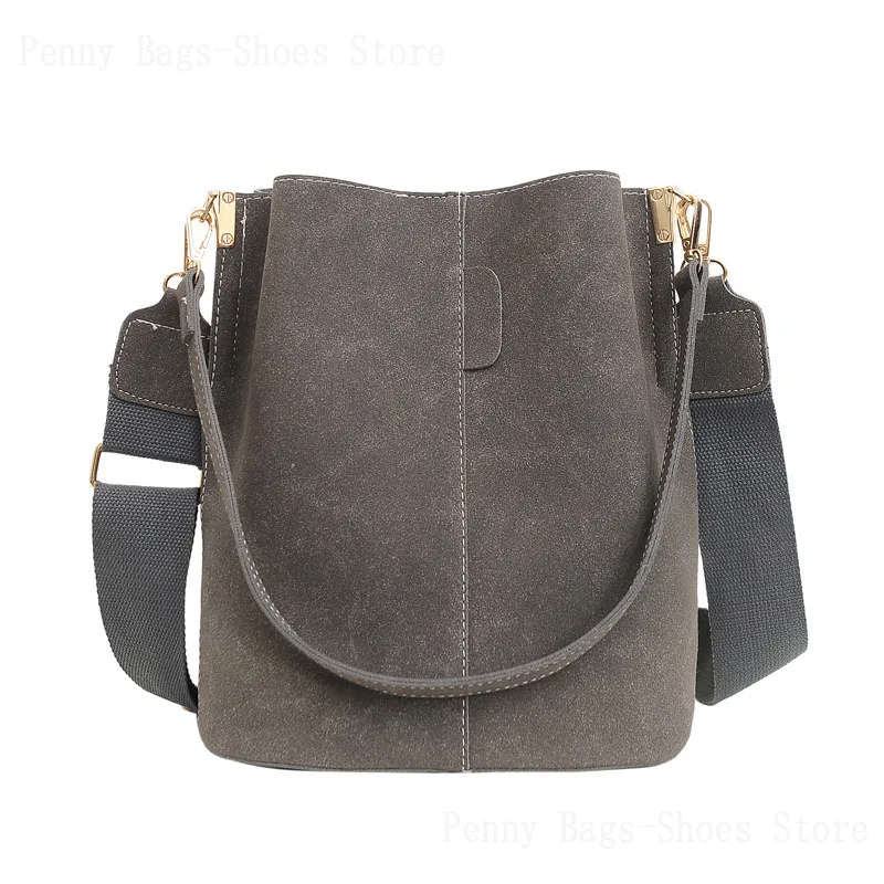 2024 Autumn And Winter European And American Simple Bucket-Shaped Women's Handheld Shoulder Bag Cover Frosted Retro Bag