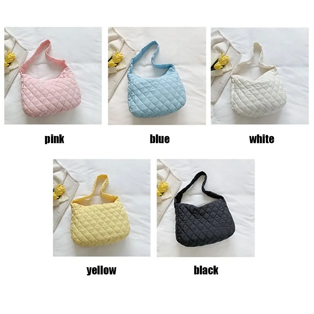 Women Large Capacity Quilted Tote Bag Winter Warm Lightweight Down Cotton Padded Plaid Shoulder Bags Underarm Bags Puffy Handbag