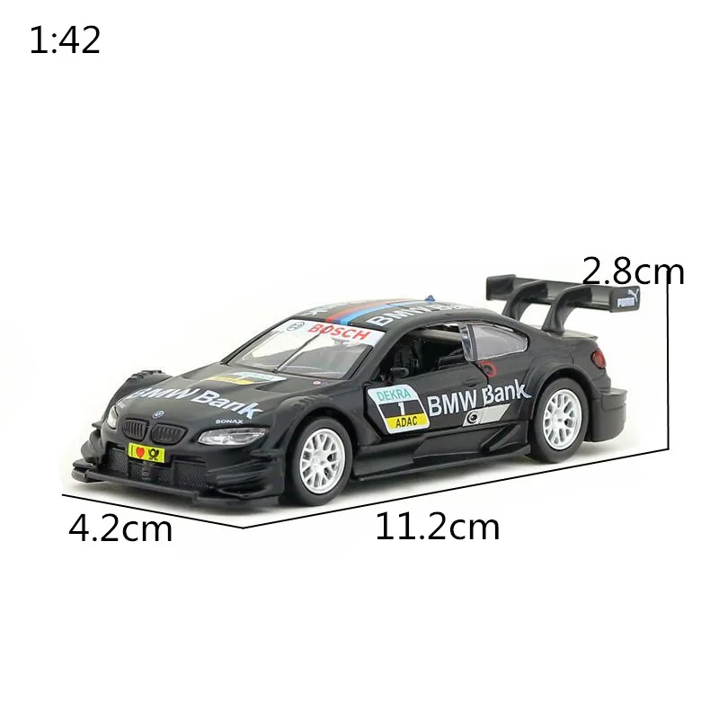 Diecast Metal Toy Model 1:42 Scale BMW M4 DTM Racing Car Pull Back Doors Openable Educational Collection Gift Kid Match Box