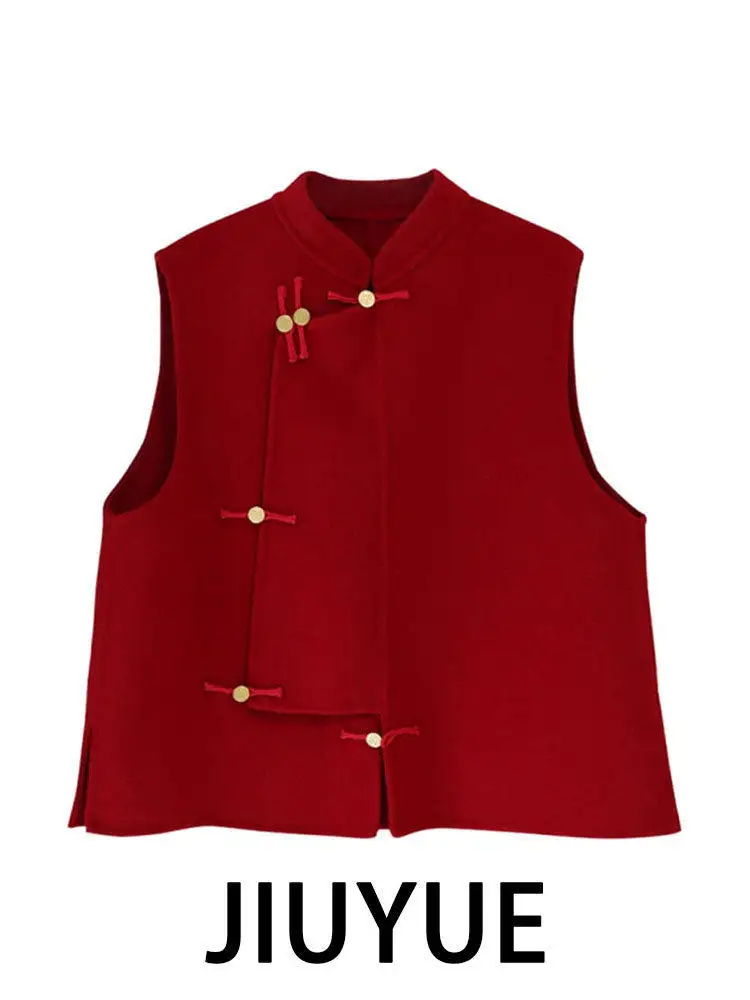 

New Year Red Women's Woolen Vest Chinese Sle Commute Faion Outerwear No Tag Tailored Goods Luy Money Attracting