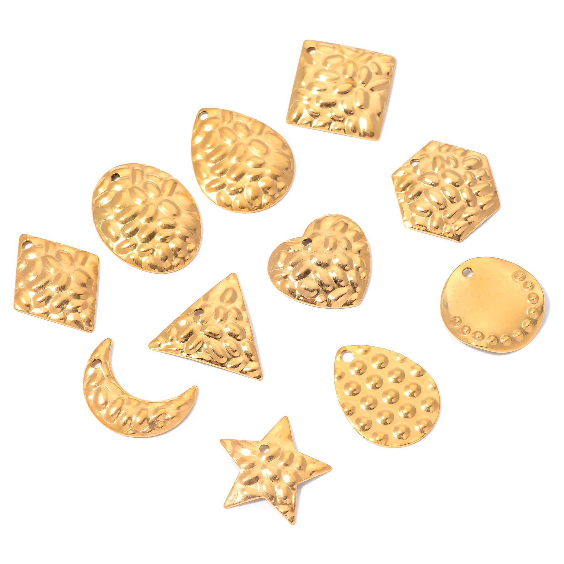 5pcs Stainless Steel Hammered Geometric Charms Heart/Moon/Star Accessories for Making DIY Necklace Earrings Jewelry