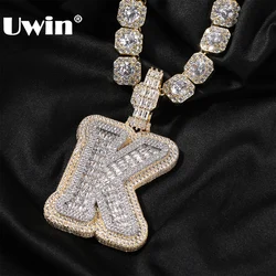 UWIN Customized Initials Baguettecz Pendant Necklaces Iced Out 2 Tone Letters Charms for Men Fashion Jewelry