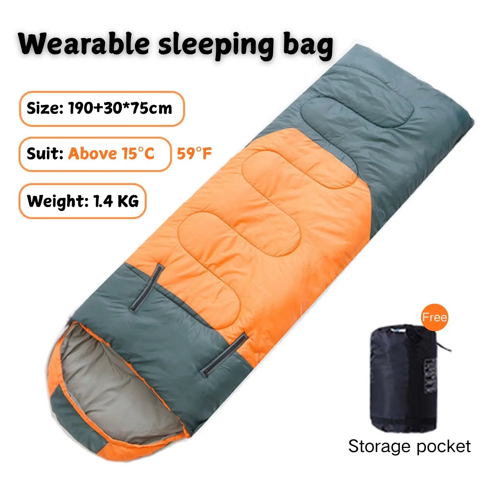 

Sleeping Bag for Adult, Wearable Camping Sleep Bag, Backpacking Sleepbag Warm Cold Weather Ideal for Hiking Outdoor Travel