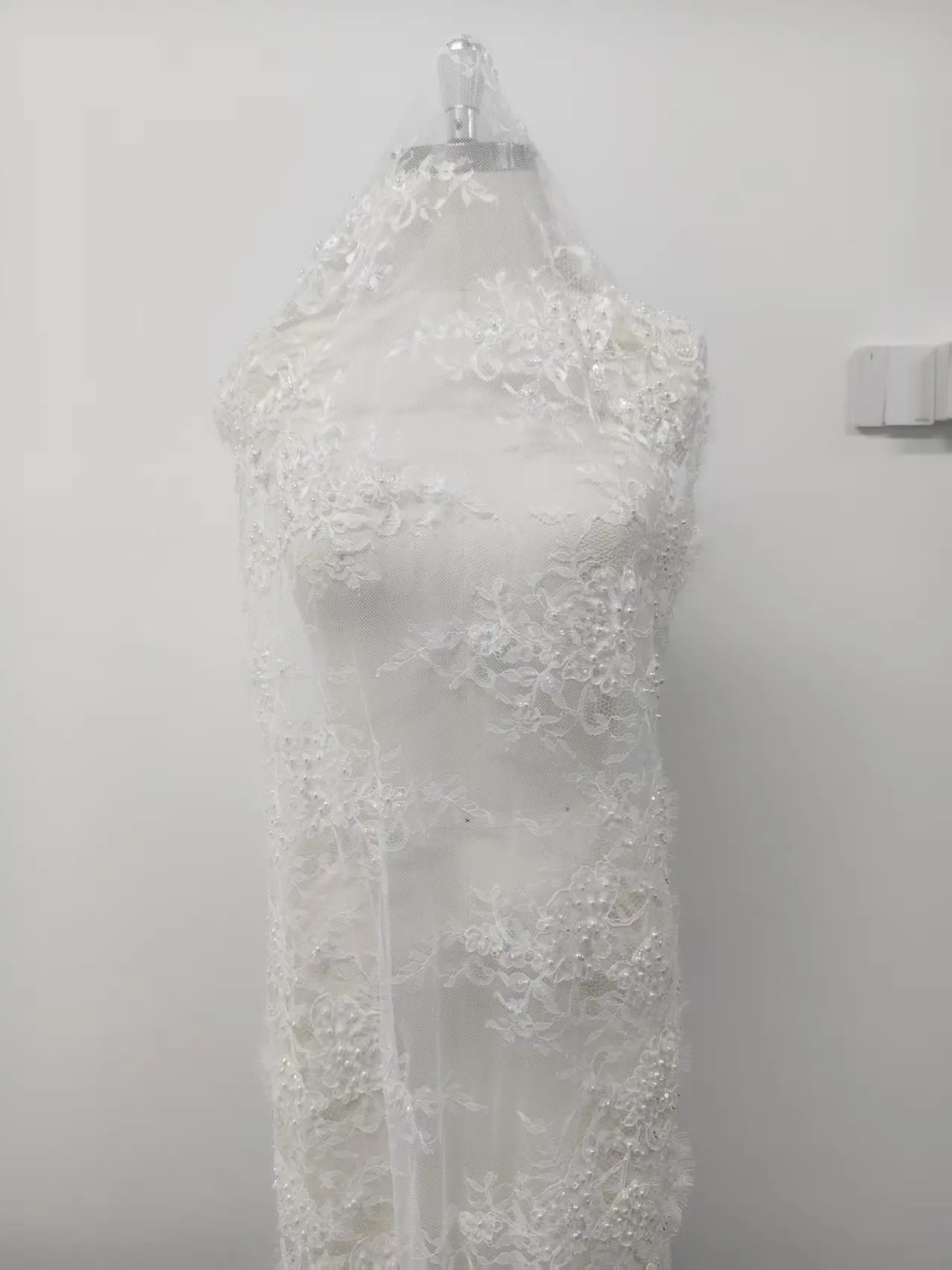Ivory Beaded Sequin Floral Corded Lace Trim for Wedding Dress and Veil Sewing Material
