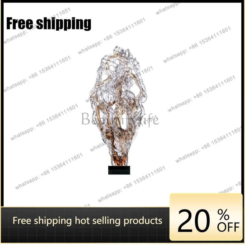 YJ Modern Colored Glaze Taihu Stone Sculpture Ornament Stone Fortune Art Decor For Living Room Hotel Show Flat