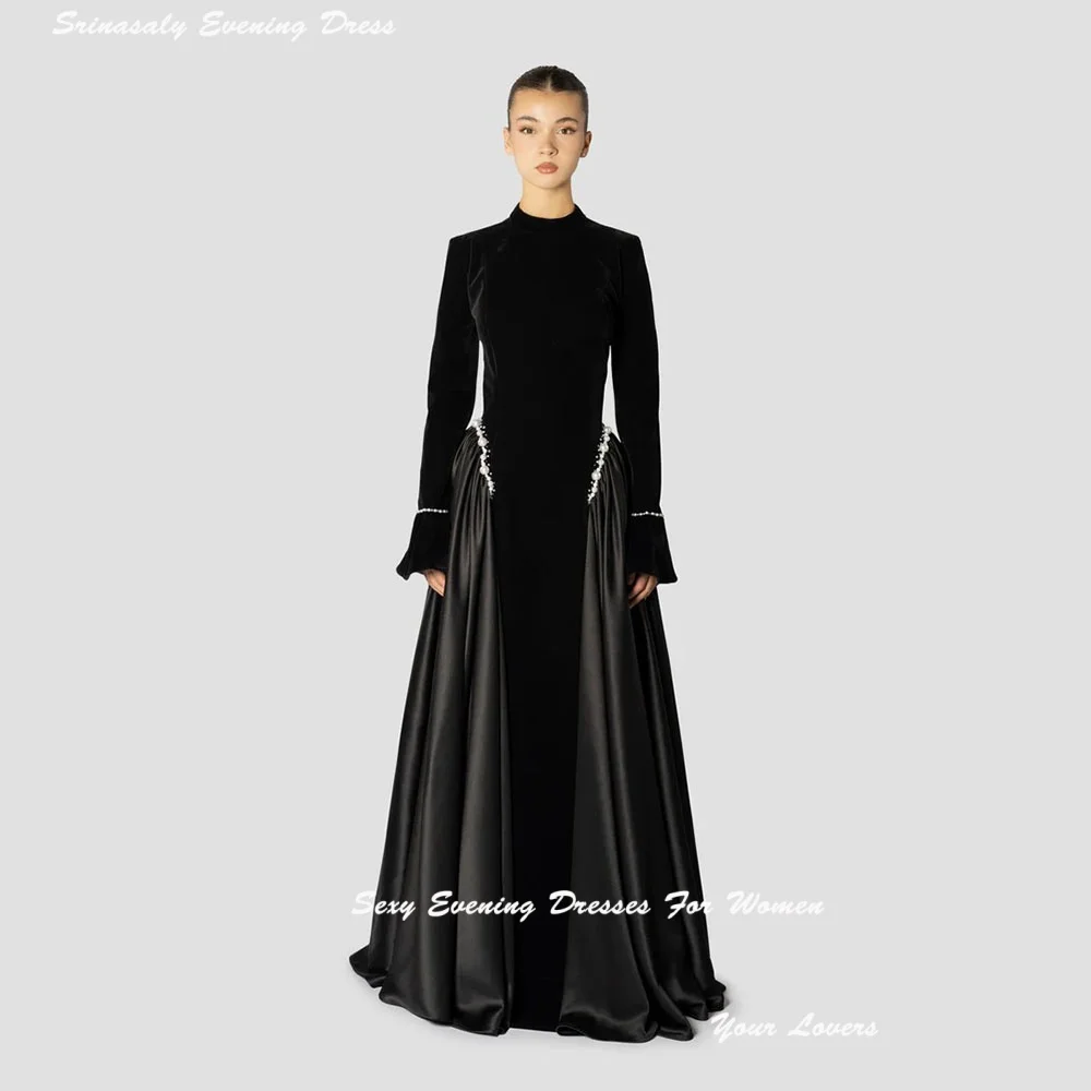 

Бархатные вечерние платья для женщин с высоким воротом فساتين سهرة Вечернее платье с длинными рукавами и украшенными кристаллами Вечерние платья