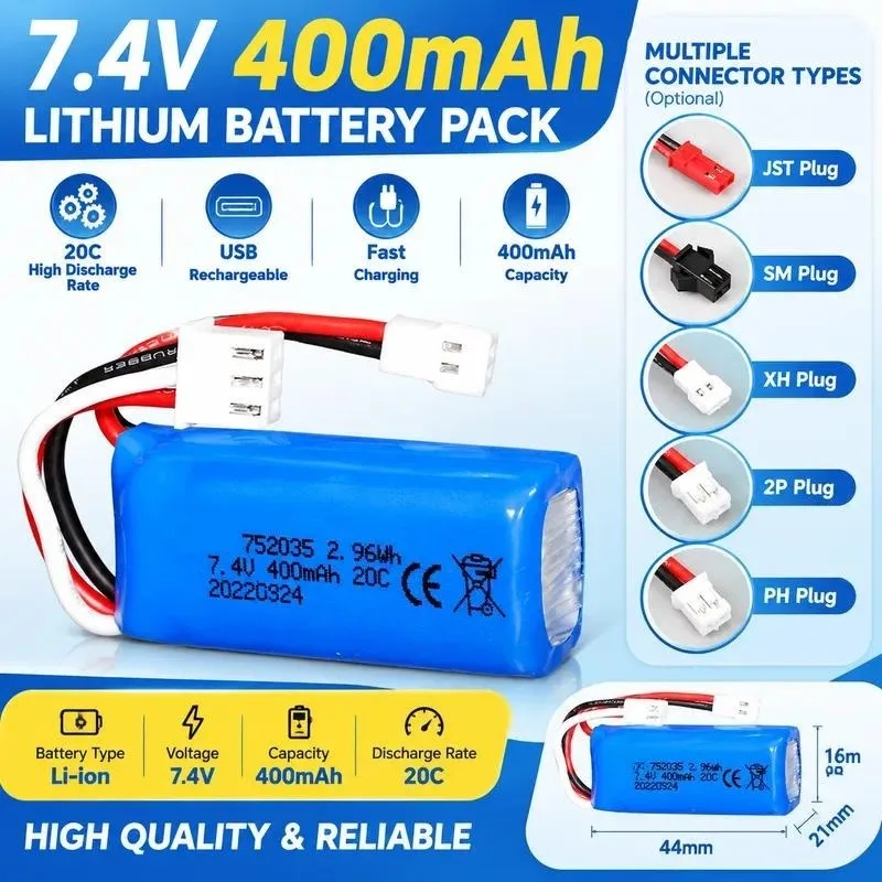 for DM007 Quad Axis Aerial Camera Drone 7.4V 400mAh Lithium Battery 20C 752035 Accessories