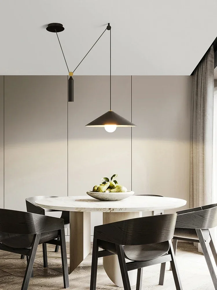 Nordic Creative Droplight Chandelier for Dining Room Restaurant Simple Modern Personality Lifting  Hanging Lights Study LED Lamp
