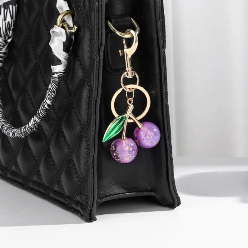 Double Sided Sequin Inspired Cherry Pendant Exquisite Fruit Alloy Accessories DIY Car Keychain Women Bag Keyring