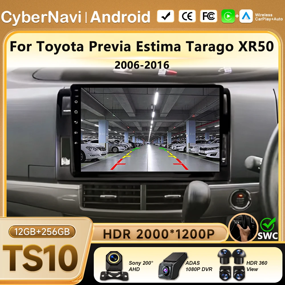 Android 16 For Toyota Previa 3 III XR50 Estima 2006 - 2019 Car Radio Stereo Head Unit CarPlay radio Touch Screen Wifi 8 Core GPS