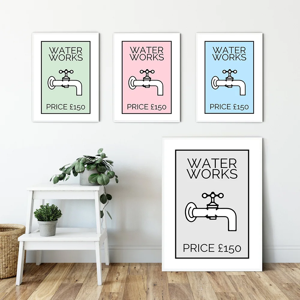 Monopoly Water Works Bathroom Prints and Posters Nodic Canvas Painting Funny Quote Art Wall Pictures Modern Home Decor Unframed