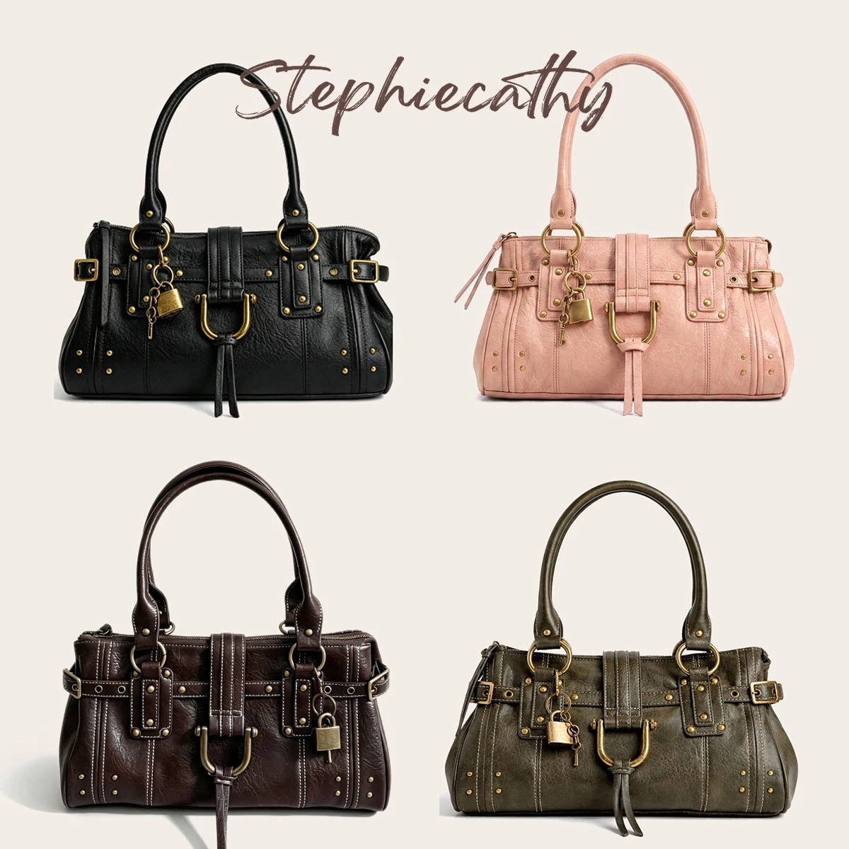 SC Vintage Lock Buckle Key PU Leather Underarm Bag Luxury Designer Motorcycle Street Style Shoulder Bag Unique Shopping Handbag
