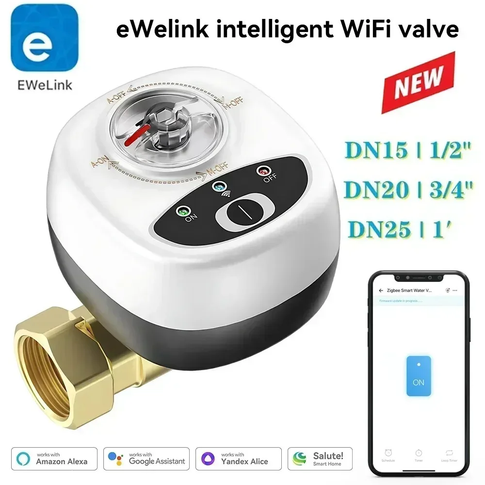 Tuya WiFi Smart Water Valve APP Remote Control Built-in Water Leakage Sensor DN15/20/25 Timing & Voice Control Work With Alexa
