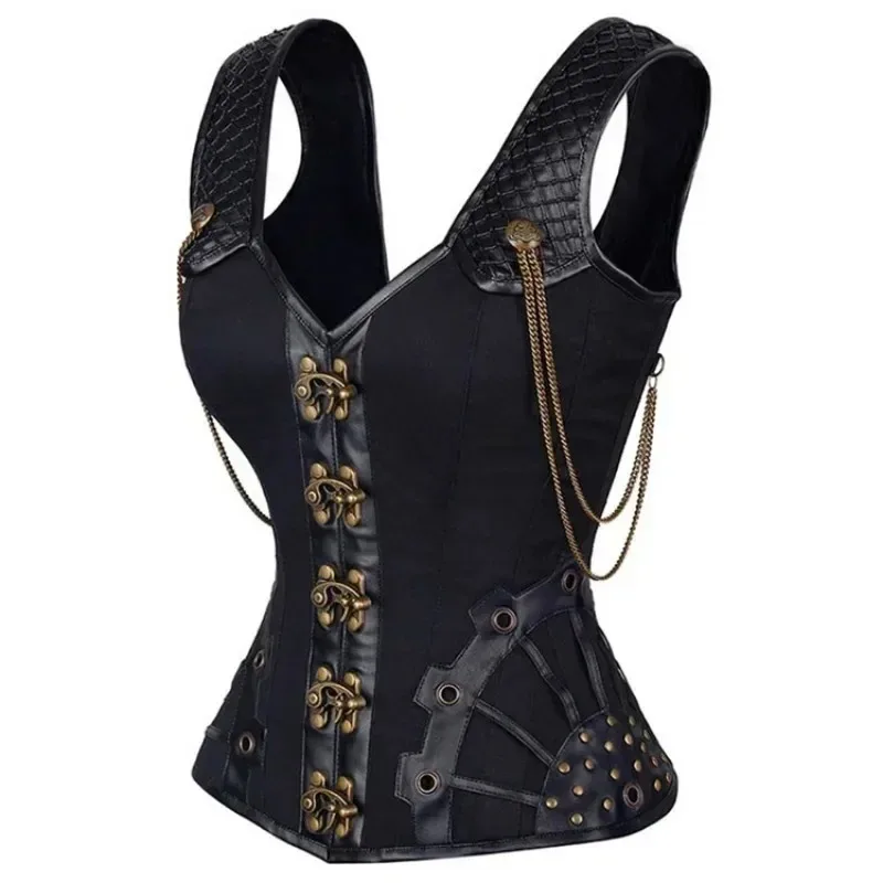 Steampunk Leather Corsets Top Plus Size Sexy Straps Overbust Bustier Gothic Vintage Burlesque Basque Costume