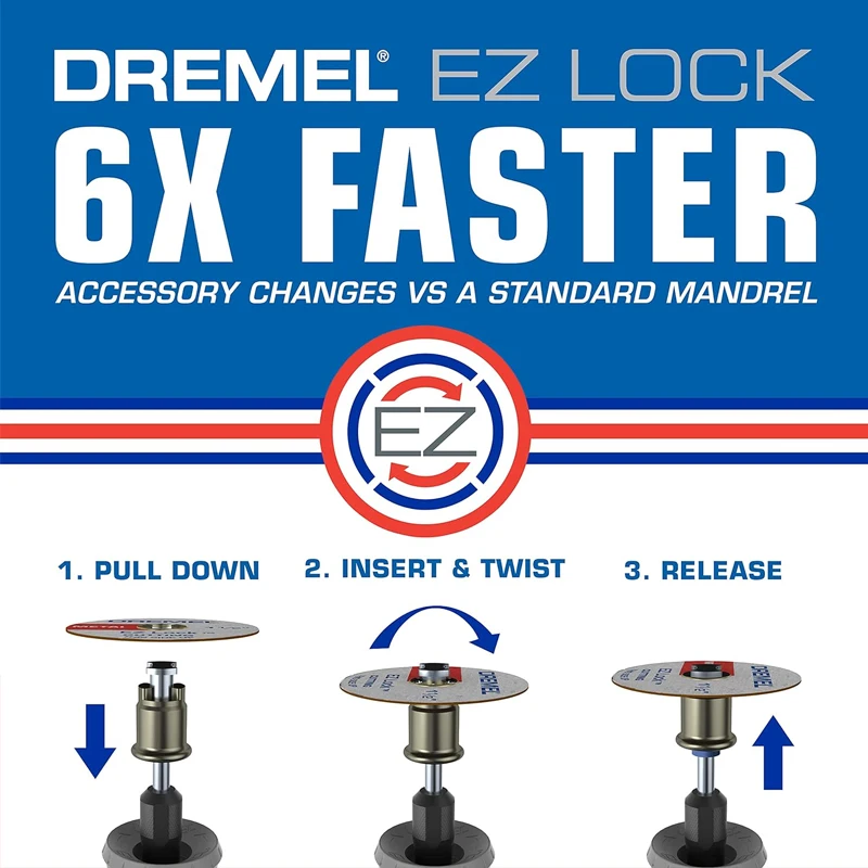 Dremel Ez Lock Starter Kit, Discos De Corte Reforçado De Fibra De Vidro, Mandril EZ402, Ferramenta Rotativa Dremel, Acessórios De Corte, 5 Unidades