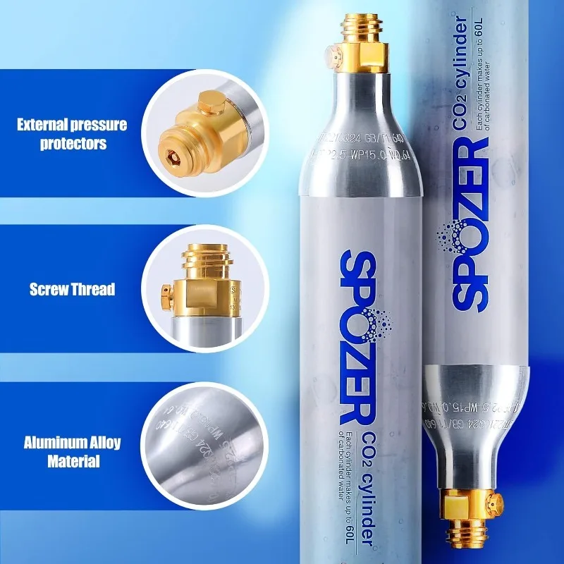أسطوانة ثاني أكسيد الكربون سعة 60 لترًا لـ Sodastream، كربونات التبادل المتوافقة مع أجهزة صانع الصودا، التكيف: FIZZ، لمسة واحدة #3
