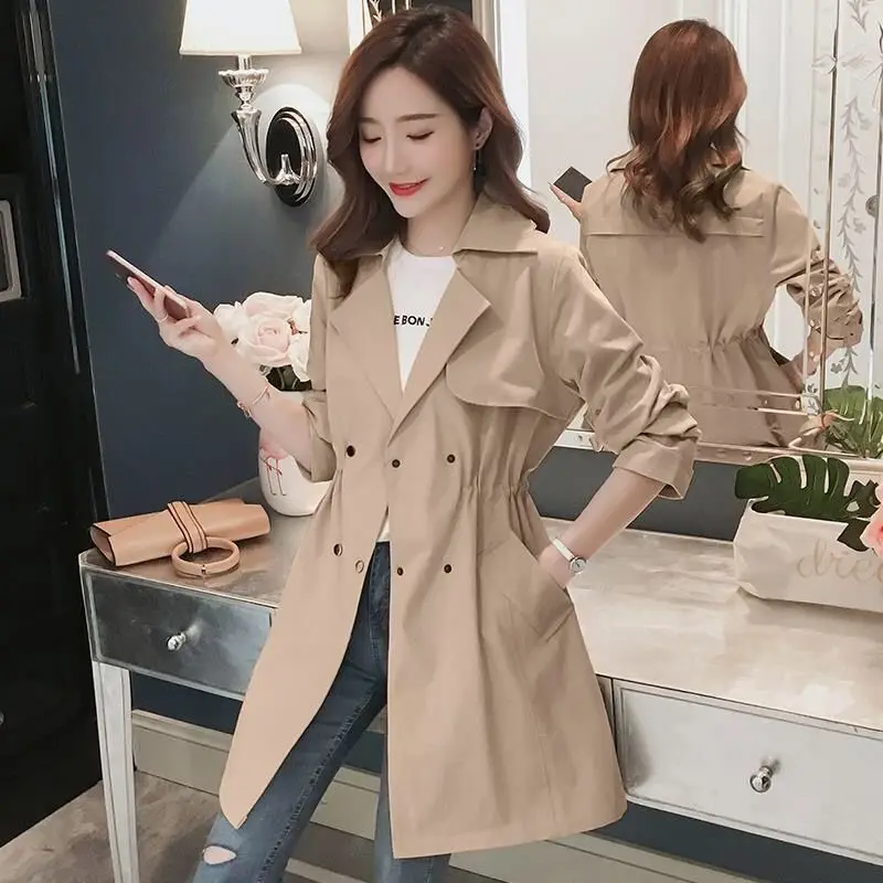 Women's Tailored Style Long Coat Spring Autumn Commute Slim Fit Outerwear Korean Version Fashionable Small Size