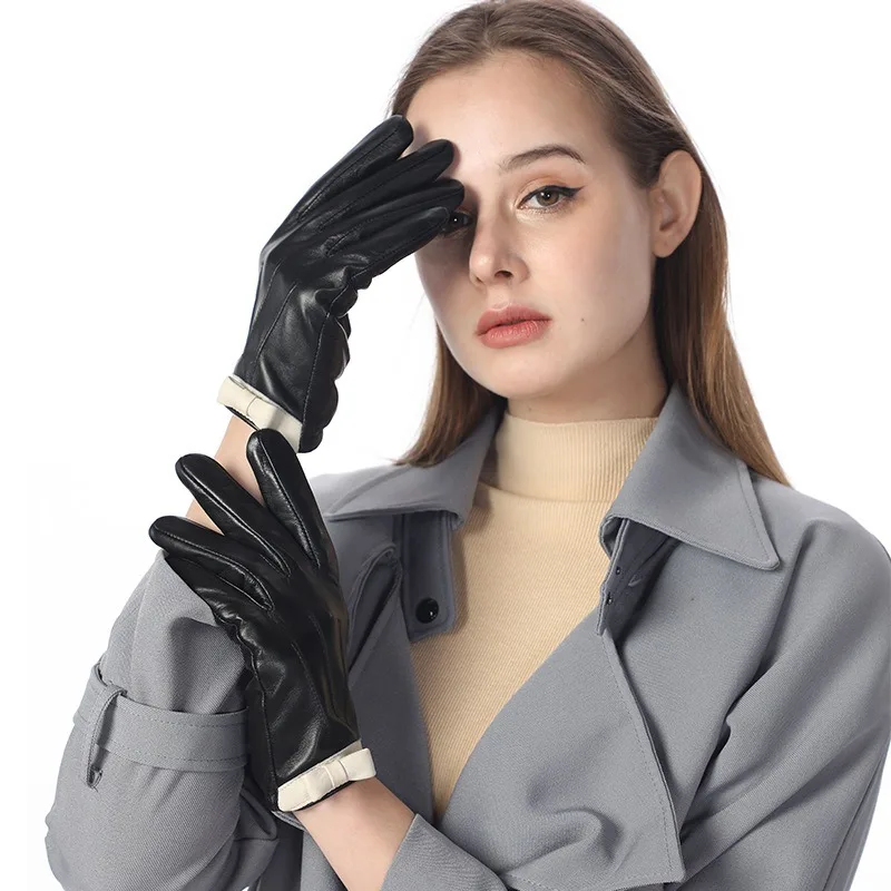 European and American Women's Sheepskin Gloves Keep Warm in Winter, Thick Outdoor Touch Screen, Cold-proof Self-heating