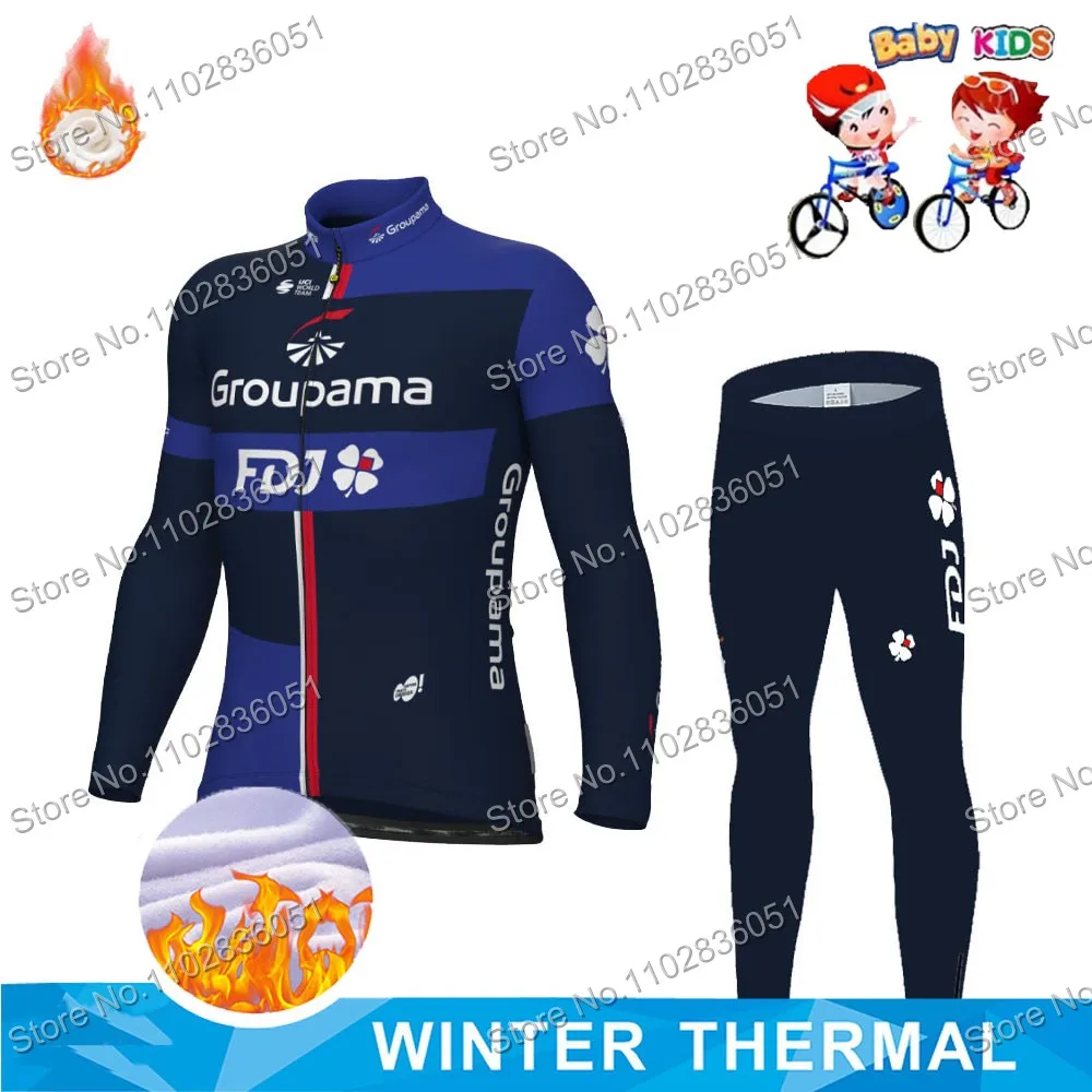 Kids 2024 Team Groupama FDJ Cycling Jersey Set Boys and Girls Cycling Clothing Long Sleeve Cycling Kits Road Bike Shirt Suit