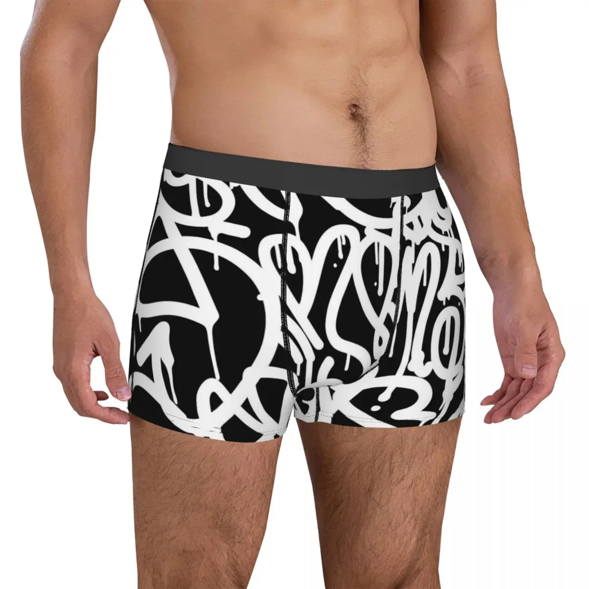 Abstract Graffiti Underwear Black and White Male Underpants Custom Cute Boxershorts Hot Boxer Brief Plus Size